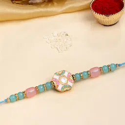 KARATCART Gold Plated Artificial Beads & Kundan Studded Thread Rakhi-picture-33