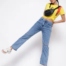 Belliskey Women Straight Fit High-Rise Mildly Distressed Heavy Fade Jeans-image-60