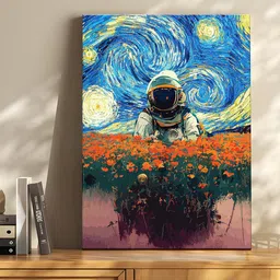Art Street Orange & Blue Canvas Space Astronaut Graffiti Foral Wall Art-image-85