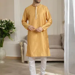 TATTVA Geometric Woven Design Mandarin Collar Straight Kurta With Trousers-picture-20