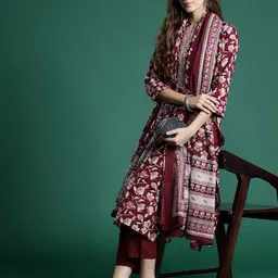 Indo Era Floral Printed Pure Cotton Kurta With Trousers & Dupatta-picture-26