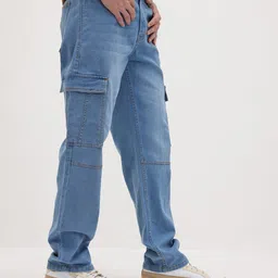 The Roadster Life Co. Men Mid-Rise Light Fade Stretchable Relaxed Fit Cargo-Style Jeans-picture-24