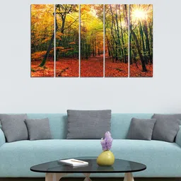 WENS Set Of 5 Orange & Green Nature's Love Velvet Laminated Panel Paintings-image-79