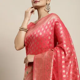 Saree mall Pink & Golden Silk Cotton Woven Design Banarasi Saree-picture-36