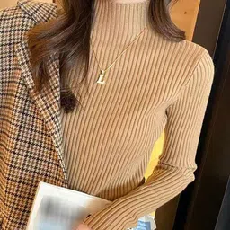 miss mosa by akanksha Alamode By Akanksha Women Brown Champel StatementTurtleneck Sweater-picture-35