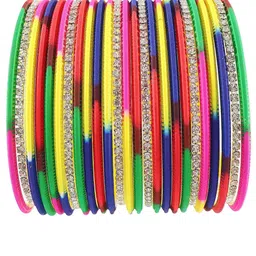 NMII Set Of 26 Zircon Stone-Studded Metal Glossy Finished Bangles-picture-23