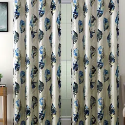 SWAYAM Set of 2 Blue & White Floral Room Darkening Door Curtain-picture-32