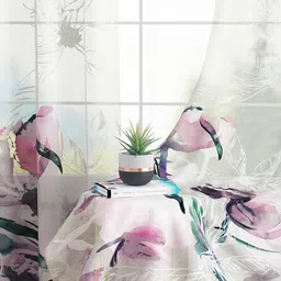 Story@home Grey & Purple Set of 2 Floral Sheer Long Door Curtain-picture-32