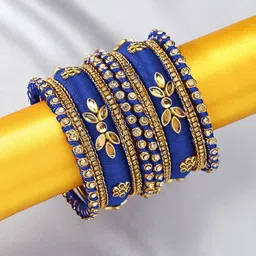 Peora Women 10Pcs Gold-Plated Stone Studded Silk Threaded Bangles-picture-20