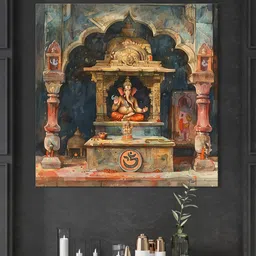 999Store Orange & Blue Ganesh Temple Canvas Religious Wall Painting-picture-27