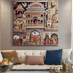 999Store Beige & Red Traditional Indian Palace Canvas Wall Paintings-image-30