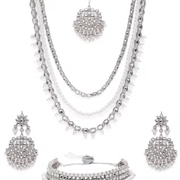 Peora Silver-Plated Faux Kundan & Beads Jewellery Set-image-6