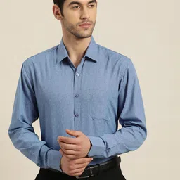 SOJANYA Men Blue Classic Regular Fit Solid Pure Cotton Formal Shirt-picture-23