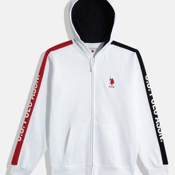 U.S. Polo Assn. Kids Boys White Printed Hooded Pure Cotton Sweatshirt-picture-19