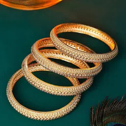 South Temple Jewellery Set Of 4 Gold Plated Stone-Studded Bangles image 1