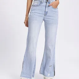 glitchez Women Daring Slits Mildly Distressed Light Fade Flared Jeans-picture-22