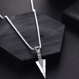 Bold by Priyaasi Silver-Plated Arrow-Shaped Pendant With Chain image 2