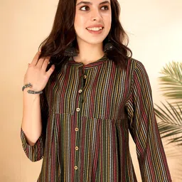 Anouk Striped Mandarin Collar Three-Quarter Sleeves Kurta image 2