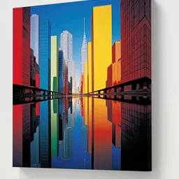 Myntra Elegant Homes Red & Blue Modern Art Building Canvas Wall Art image 2