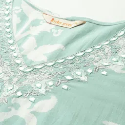 Indo Era Plus Size Floral Embroidered Mirror Work Pure Cotton Kurta Set image 2