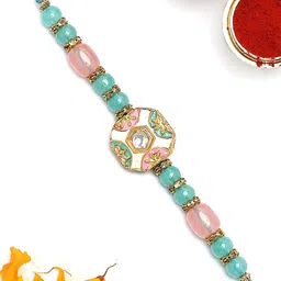 KARATCART Gold Plated Artificial Beads & Kundan Studded Thread Rakhi image 2
