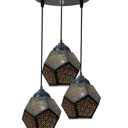 Homesake Black Textured 3-Lights Round Cluster Chandelier Hanging Pendant Lamp image 5