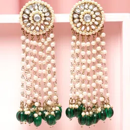Rubans 18K Gold-Plated Kundan Studded & Multilayer Pearls Beaded Circular Drop Earrings image 3