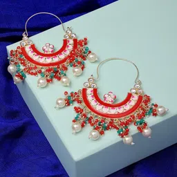 Zaveri Pearls Multicoloured & Gold Plated Crescent Shaped Chandbalis Earrings image 3