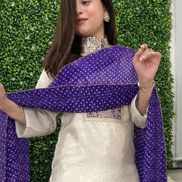 DIVASTRI Women Ethnic Motifs Printed Regular Sequinned Kurta with Trousers & With Dupatta image 5