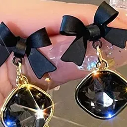 Celestique Korean Artificial Stones Studded Contemporary Shaped Drop Earrings image 2