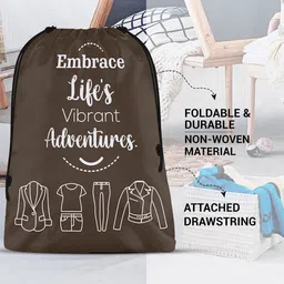 Aura Brown & White 4 Pieces Printed Reusable Cloth Storage Bag Organisers image 3