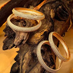 South Temple Jewellery Set Of 4 Gold Plated Stone-Studded Bangles image 4