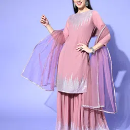 Inddus Solid Poly-Georgette Scalloped Edge Kurta Set image 4