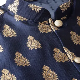 SOJANYA Men Blue Solid Kurta with Churidar & Nehru Jacket image 4