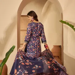 Sangria Women Floral Embroidered V-Neck Sequinned Kurta With Trouser & Dupatta image 5