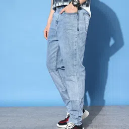 Kook N Keech Men Cloudy Blue Loose Baggy Fit Street Look Parade Upcycled Denim Jeans image 4