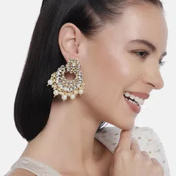 LAIDA Gold Plated Kundan & Pearls Handcrafted Classic Drop Earrings-picture-19