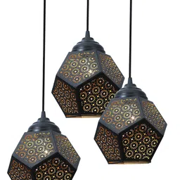 Homesake Black Textured 3-Lights Round Cluster Chandelier Hanging Pendant Lamp image 2