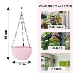 Kuber Industries Pink 2 Pieces Textured Round Marble Euro Hanging Planters image 4