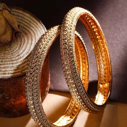South Temple Jewellery Set Of 4 Gold Plated Stone-Studded Bangles image 3