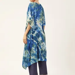 Maaesa Women Navy Blue & White Dyed Extended Sleeves Crepe Kaftan Kurta image 4