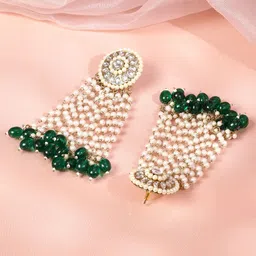 Rubans 18K Gold-Plated Kundan Studded & Multilayer Pearls Beaded Circular Drop Earrings image 4