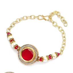 KARATCART Artificial Stones Kundan & Pearl Studded Bhaiya Bhabhi Rakhi image 4