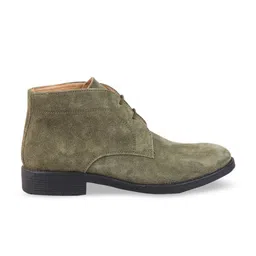 FAUSTO Men Olive Green Solid Suede Leather High Ankle Chukka Boots image 4