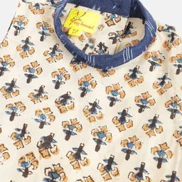 Tiny Bunnies Kids Beige & Blue Printed Short Kurta with Trousers image 4