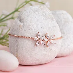 AccessHer Rose Gold Plated American Diamond Studded Link Bracelet-picture-21