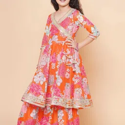 BAESD Girls Floral Printed Empire Gotta Patti Kurta with Sharara & Dupatta image 2