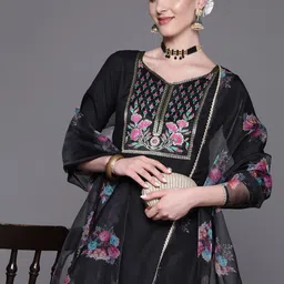 Indo Era Women Yoke Design Regular Pure Cotton Kurta with Palazzos & With Dupatta image 1