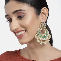 I Jewels Green Gold-Plated Enamelled Crescent Shaped Chandbalis-picture-33