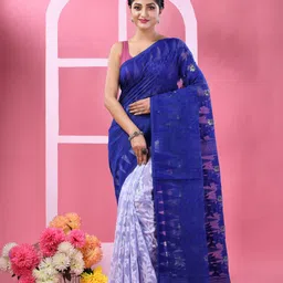 DESH BIDESH Floral Woven Design Pure Cotton Half And Half Jamdani Saree-picture-39
